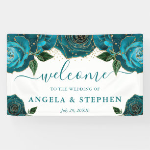 Aquarell Türkis und Goldene Rosen Hochzeit Banner