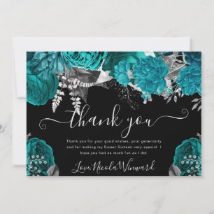 Aquarell Türkis- und Silberrosen Sweet 16 Dankeskarte