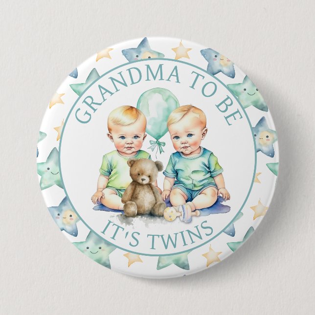Aquarell Twin Boys Baby Dusche Oma zu sein Button (Vorderseite)