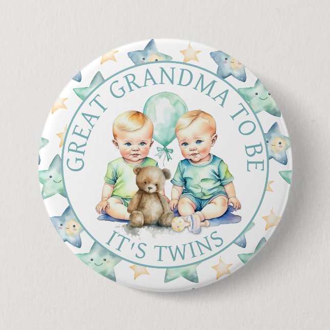 Aquarell Twin Boys Baby Dusche Oma zu sein Button (Vorderseite)