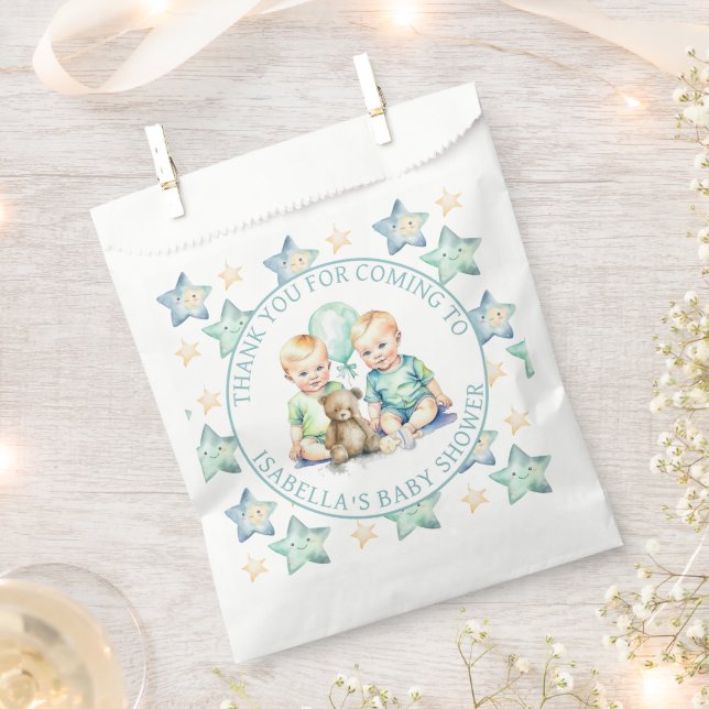 Aquarell Twin Boys Babydusche Geschenktütchen (Ausgeschnitten)
