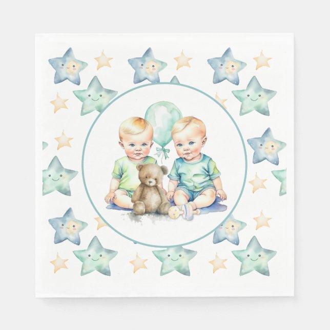 Aquarell Twin Boys Babydusche Serviette (Vorderseite)