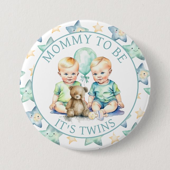 Aquarell Twin Boys Kinderdusche Mama zu sein Button (Vorderseite)