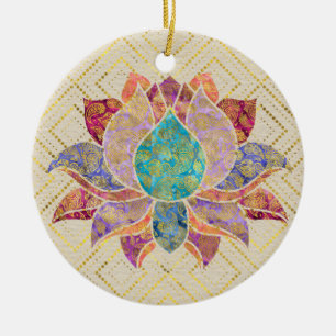 Aquarell u. Gold Paisley verzierten Lotos Keramik Ornament