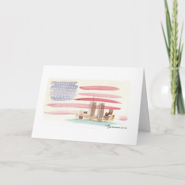 Aquarell U.S. Flag mit Trade Towers Card Karte (Vorderseite)