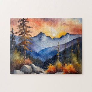 Aquarell über schneebedeckte Berge