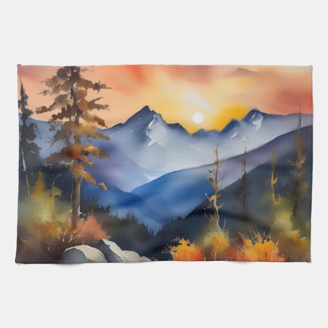 Aquarell über schneebedeckte Berge Geschirrtuch (Horizontal)