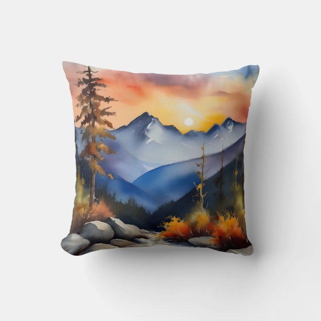 Aquarell über schneebedeckte Berge Kissen (Vorderseite)