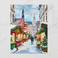 Aquarell UK Stadt Weihnachtsmarkt Vintage Post