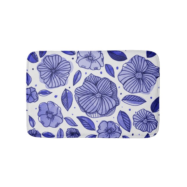 Aquarell und Blume - blaue Farbpalette Badematte (Vorderseite)