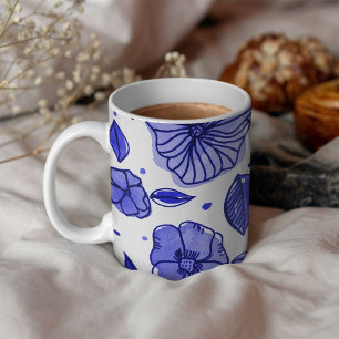 Aquarell und Blume - blaue Farbpalette Kaffeetasse