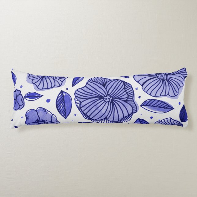 Aquarell und Blume - blaue Farbpalette Seitenschläferkissen (Vorderseite)