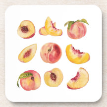 Aquarell und farbenfrohe frische Pfirsichscheiben,