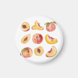 Aquarell und farbenfrohe frische Pfirsichscheiben, Magnet
