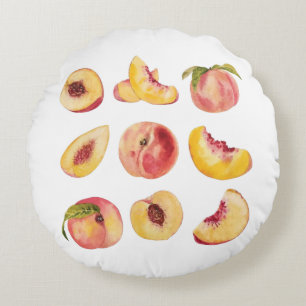 Aquarell und farbenfrohe frische Pfirsichscheiben, Rundes Kissen