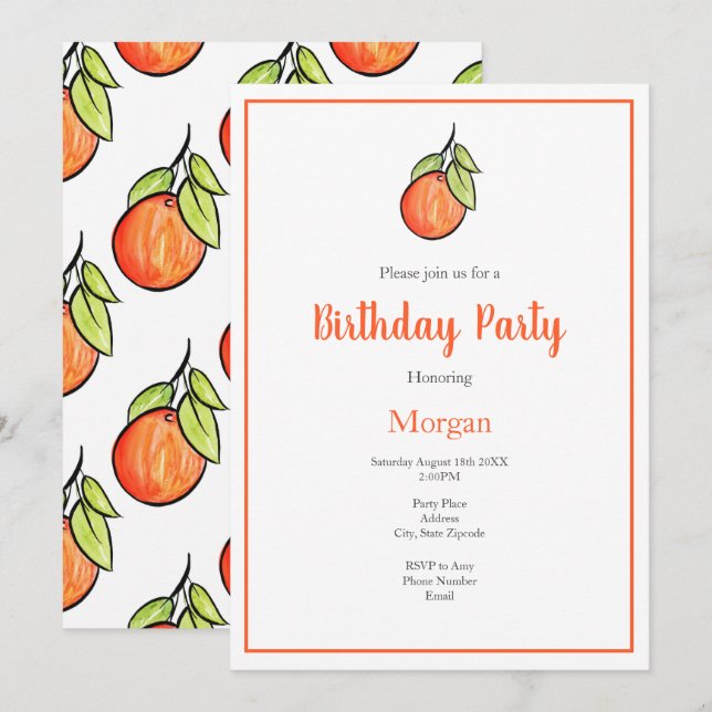 Aquarell und Farbton Orange und Muster Einladung (Vorne/Hinten)