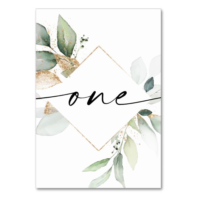 Aquarell und Gold Tischnummern Eins (Vorderseite)