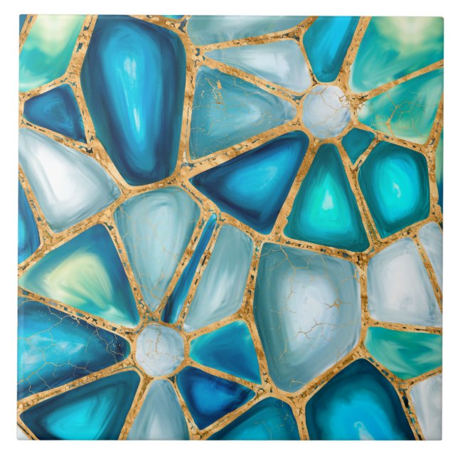 Aquarell- und Goldzellen - Ozeane Fliese (Vorderseite)