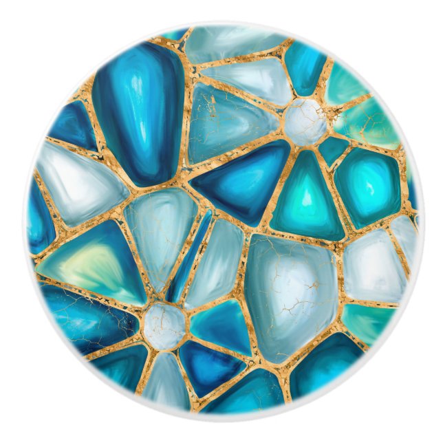 Aquarell- und Goldzellen - Ozeane Keramikknauf (Vorderseite)