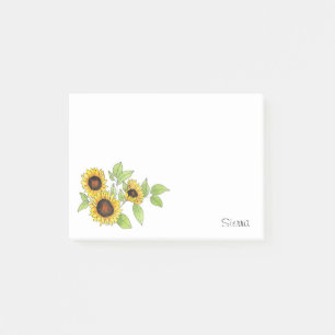 Aquarell- und Kugelschreiber-Sonnenblumen-Post-it- Post-it Klebezettel