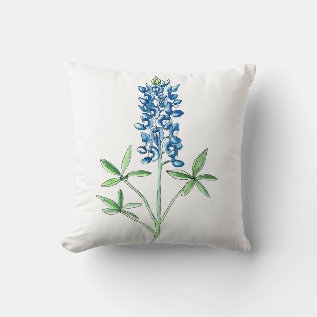Aquarell und Pen Bluebonnet Kissen (Vorderseite)