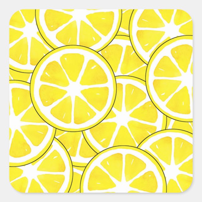 Aquarell und Pen Lemon Scheiben Quadratischer Aufkleber (Vorderseite)