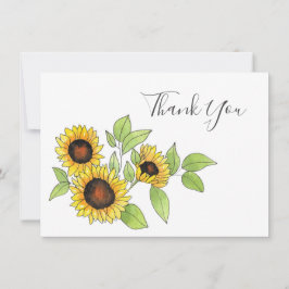 Aquarell und Pen Sonnenblumen Dankeskarte
