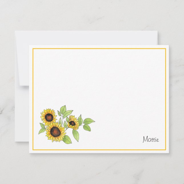 Aquarell und Pen Sonnenblumen Mitteilungskarte (Vorderseite)