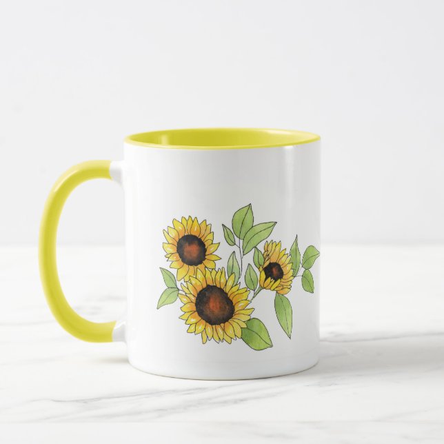 Aquarell und Pen Sonnenblumen Tasse (Links)