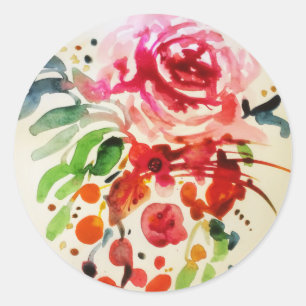 Aquarell und Rose Runder Aufkleber