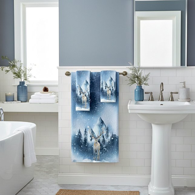 Aquarell- und Schneeurlaub Badhandtuch Set (Von Creator hochgeladen)