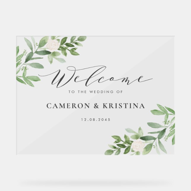 Aquarell und weiße Blume Hochzeit Acrylschild (Vorderseite)