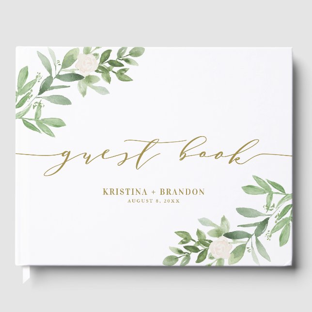 Aquarell und weiße Blume Hochzeit Gästebuch (Vorderseite)