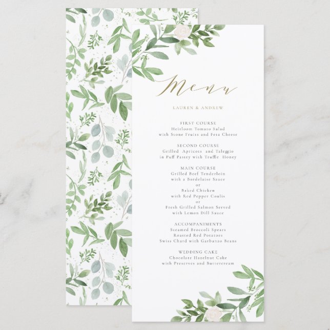 Aquarell und weiße Blume Hochzeit Menükarte (Vorne/Hinten)