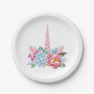 Aquarell Unicorn Blumenkronen Pappteller