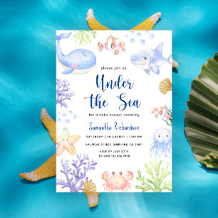 Aquarell Unter dem Meer Baby Shower Ozean Tiere Einladung