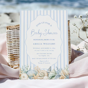 Aquarell Unter dem Meer Blaue Streifen Baby Shower Einladung