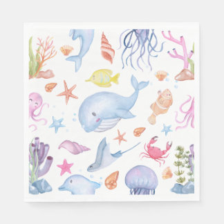 Aquarell Unter dem Meer Süße Ozean-Tiere Party Serviette
