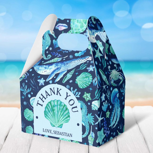 Aquarell unter der Marine der Meerestiere Geschenkschachtel (Watercolor Under the Sea Ocean Animals Navy Favor Boxes)