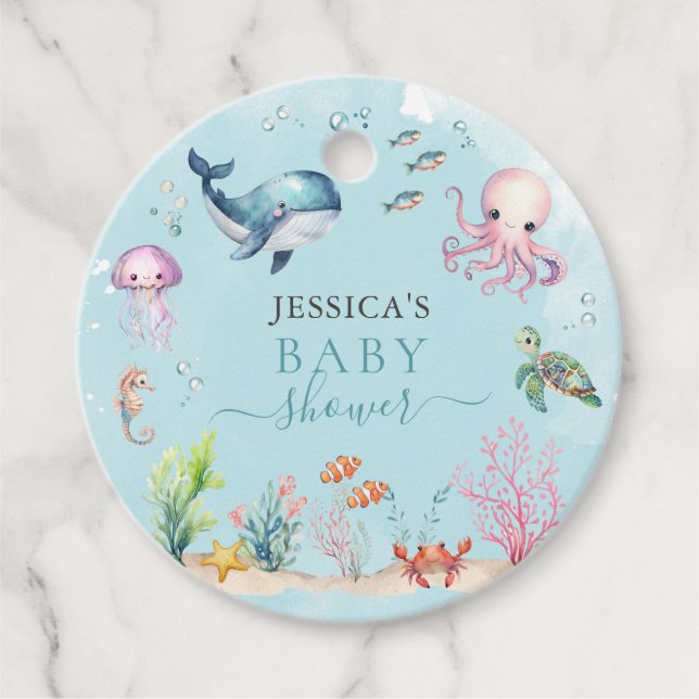 Aquarell unter der Sea Baby Dusche Danke Geschenkanhänger (Vorderseite)