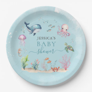 Aquarell unter Meerestieren Kinderdusche Pappteller