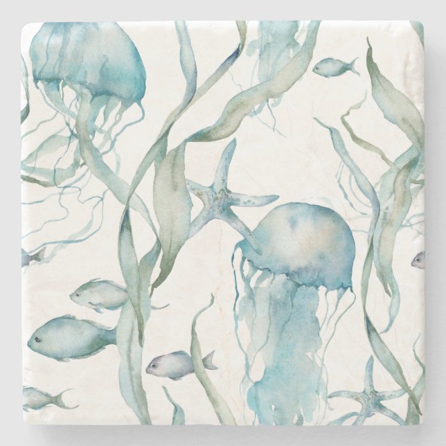 Aquarell Unterhalb der Meeresquallen-Untersetzer Steinuntersetzer (Vorderseite)