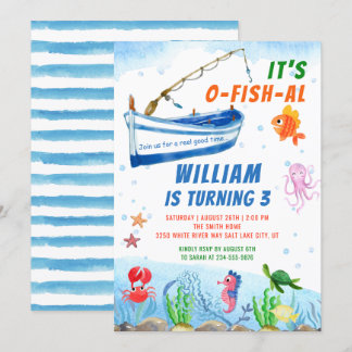 Aquarell Unterseeboot Fischen Geburtstag Einladung