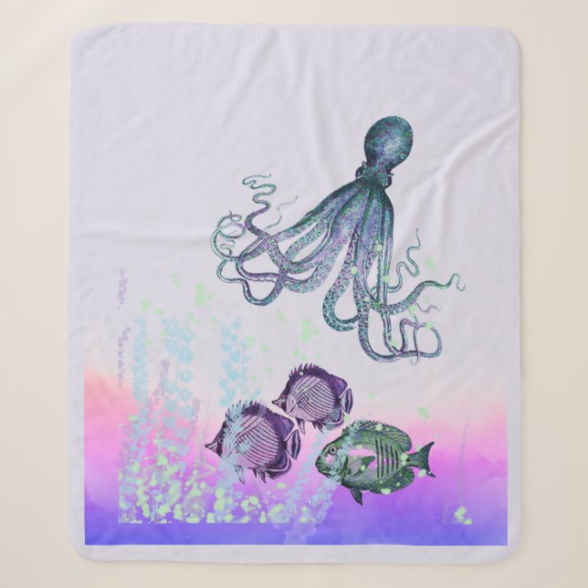 Aquarell Unterseeraum Octopus Fischleben Meer Sherpadecke (Vorderseite)