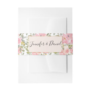 Aquarell Üppig Rosafarbene Blumige Hochzeit Einladungsbanderole
