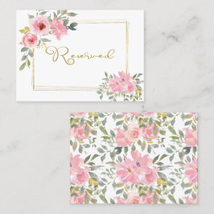 Aquarell Üppig Rosafarbene Blumige Hochzeit Platzkarte