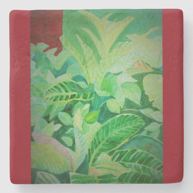Aquarell-üppiges Dschungel-Panama-Haus Steinuntersetzer (Vorderseite)