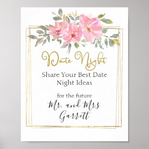 Aquarell Üppiges Rosa Blumiges Date-Night-Schild Poster