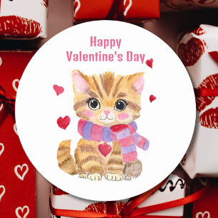 Aquarell Valentinstag-Kätzchen  Runder Aufkleber