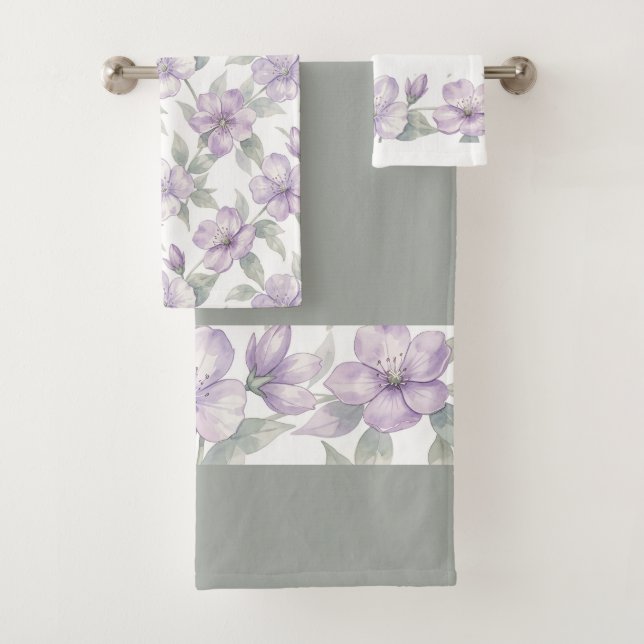 Aquarell-Veilchen-Blumenmuster Badhandtuch Set (Insitu)